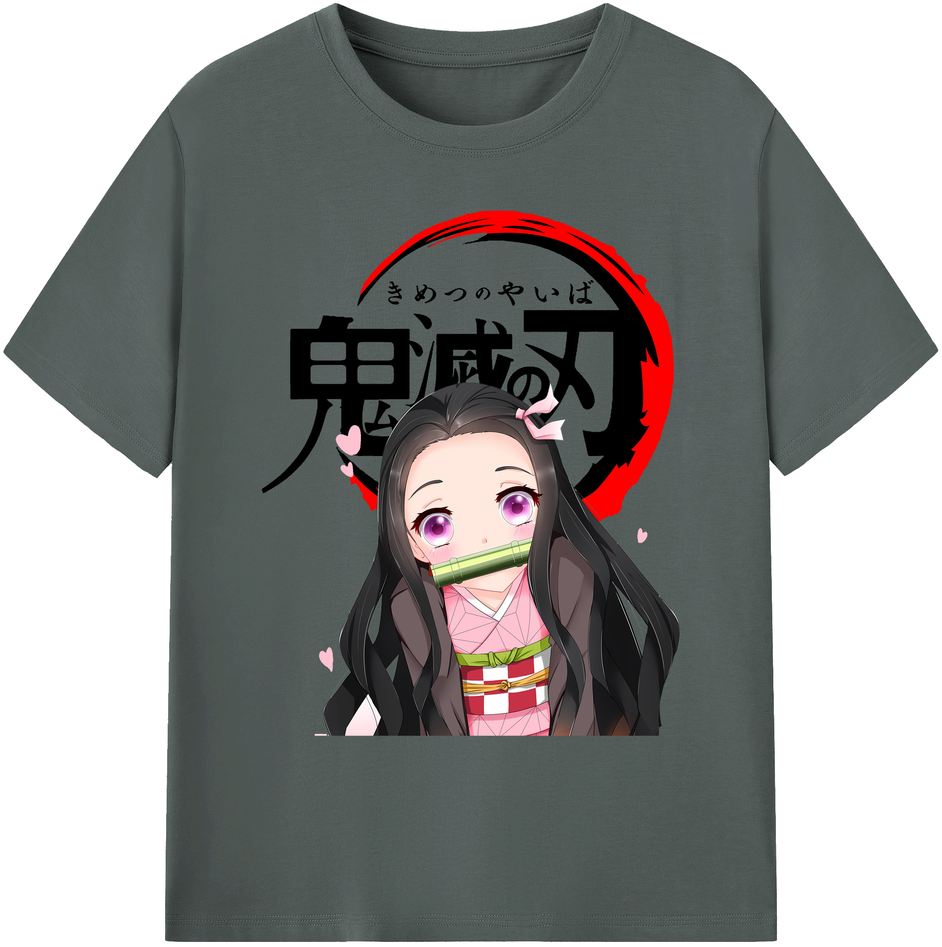 （画像用） 鬼滅の刃（きめつのやいば）竈門 禰󠄀豆子／かまど ねずこ Kamado Nezuko 綿100％ メンズ半袖Tシャツ｜肌触りやわらか＆通気性